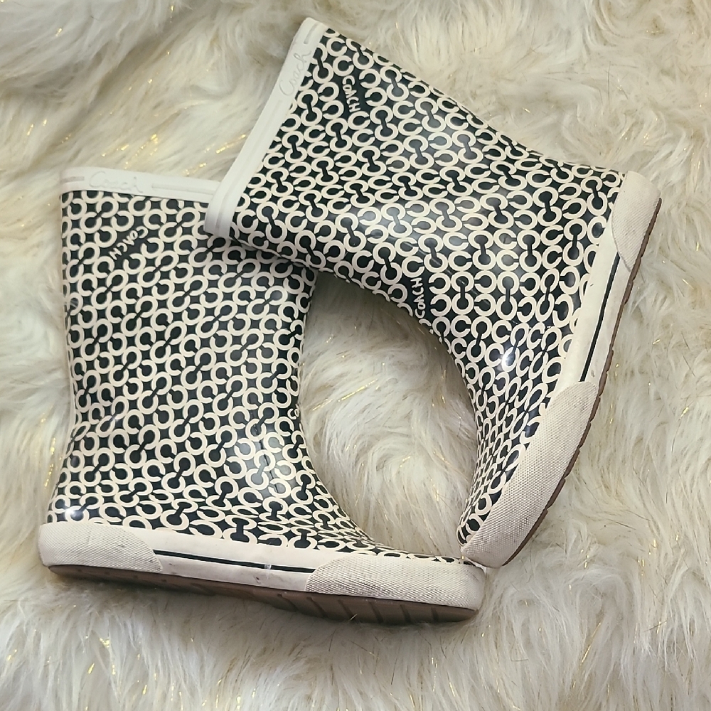 Coach Black and White Patterned Rain Boots Size 7B